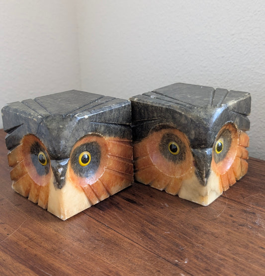 Carved Stone Owl Bookends
