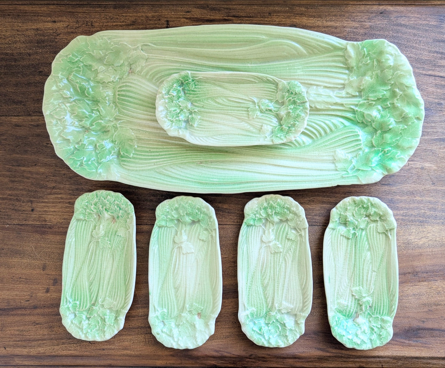 Celery Stoneware Platter and Salt Cellars (5)