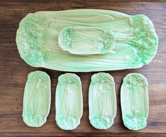 Celery Stoneware Platter and Salt Cellars (5)