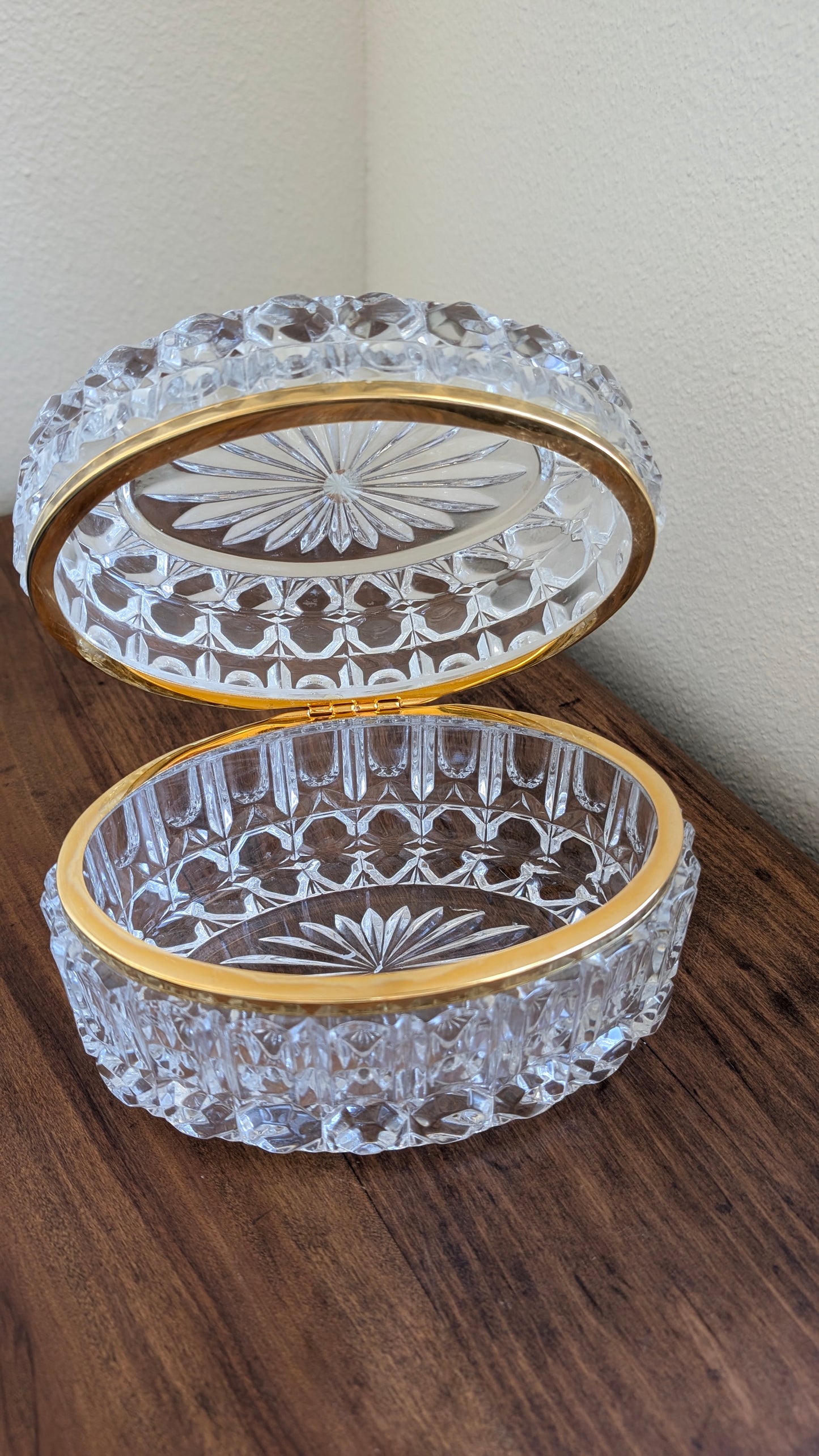 Cut Glass Hinged Oval Casket Box