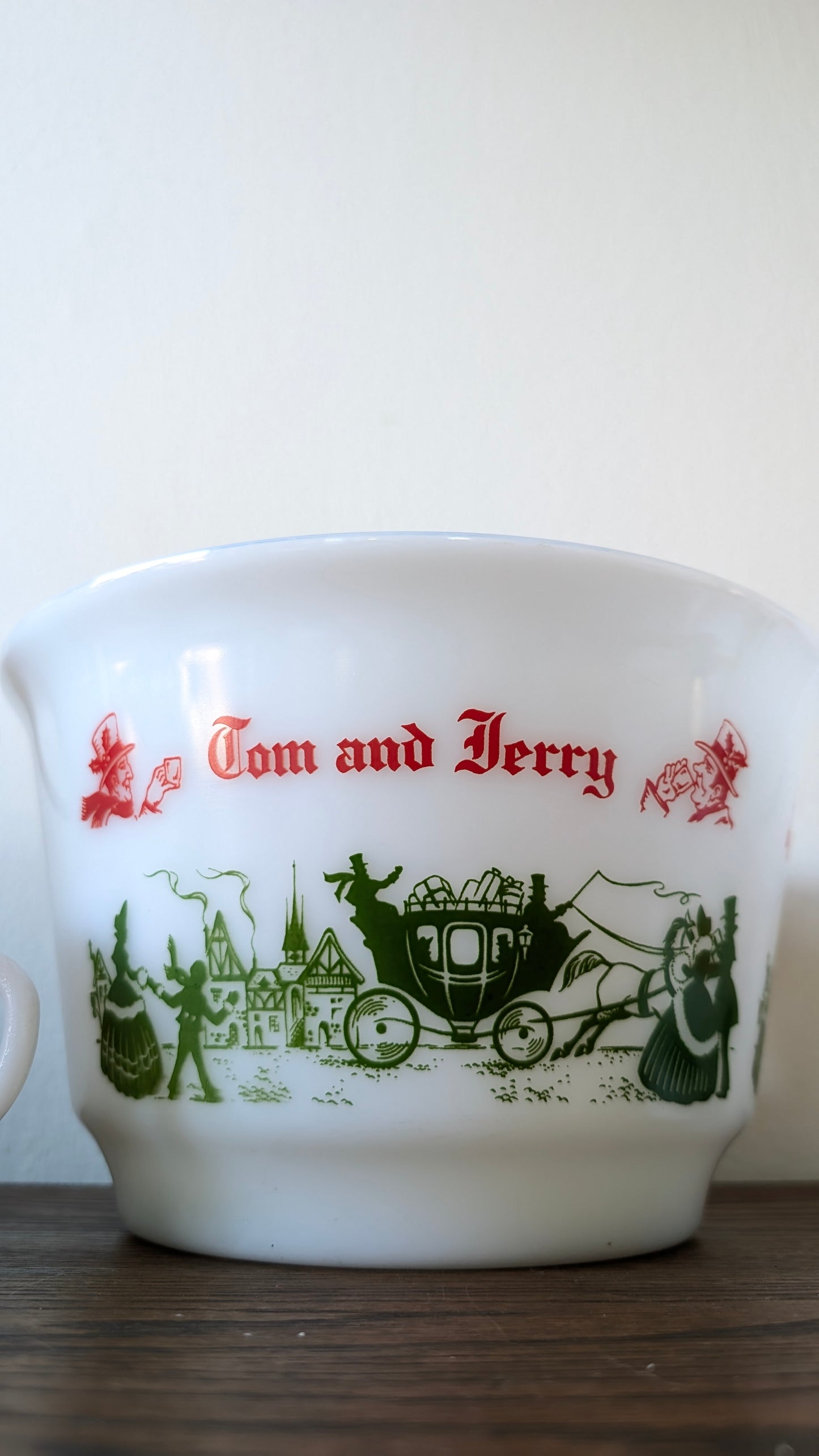 Tom & Jerry Milk Glass Punch bowl with 12 cups