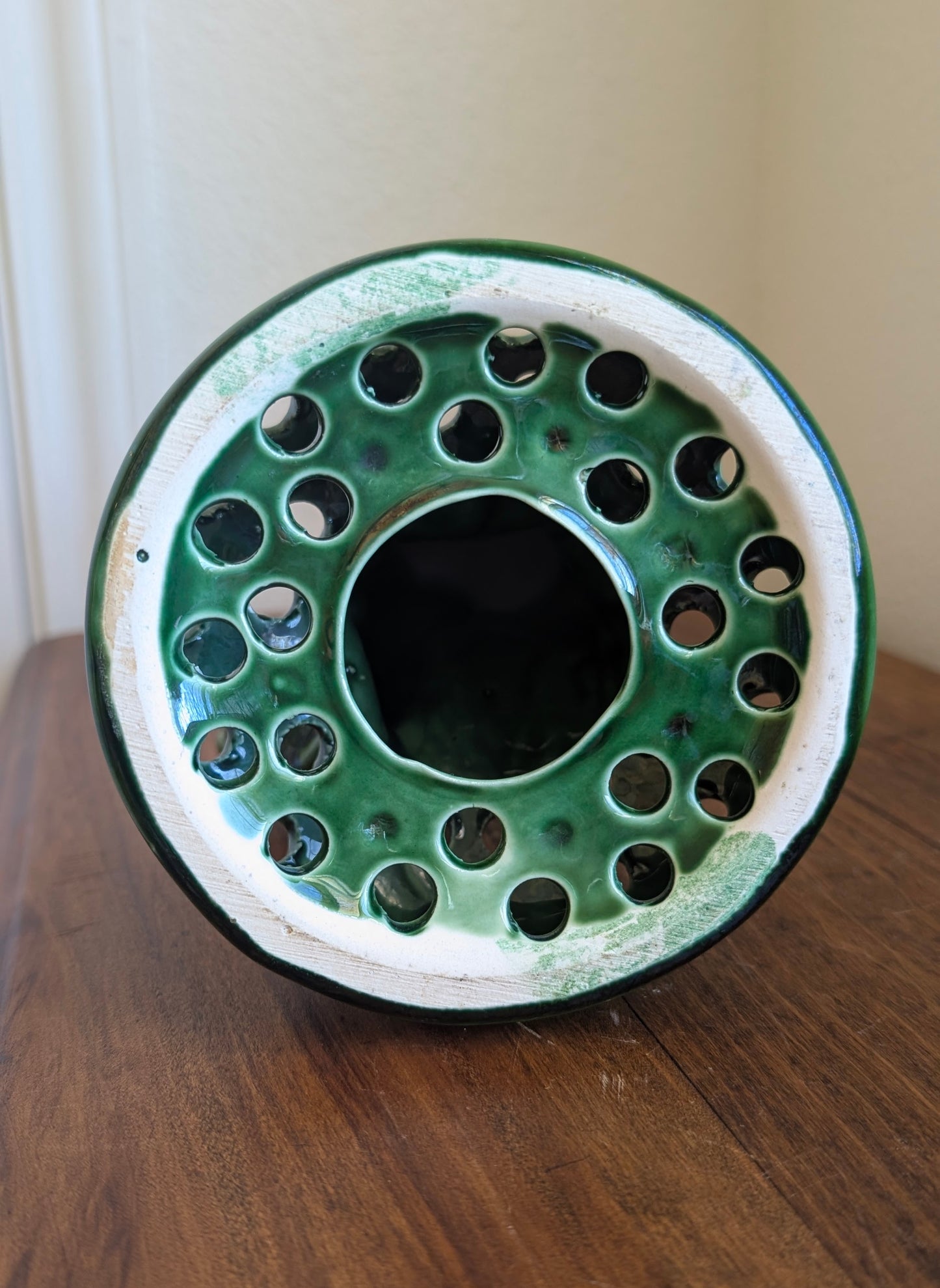 Green Cemar Pottery Heron Flower Frog Centerpiece