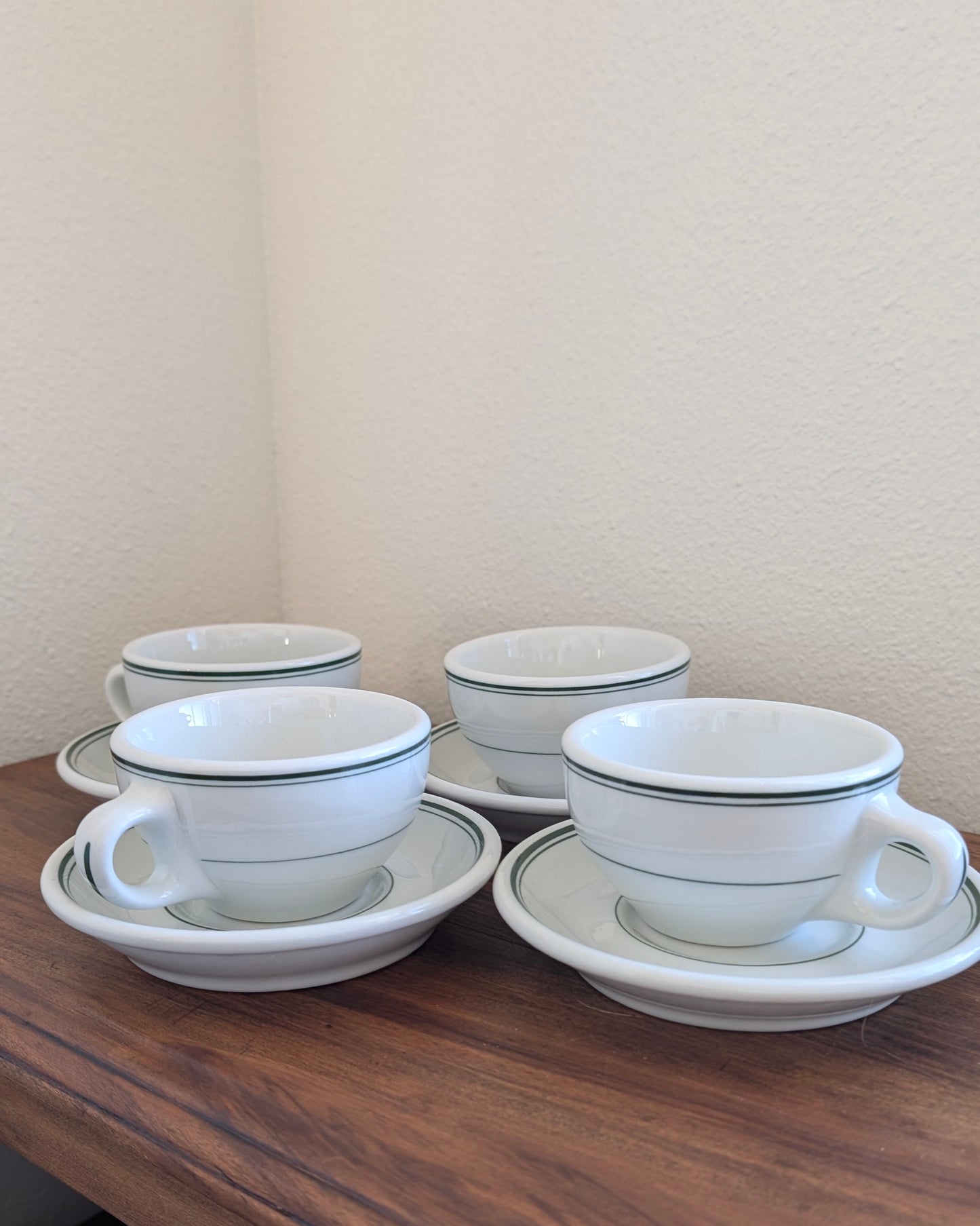 Vintage Green Striped Coffee Cups (set of 4)