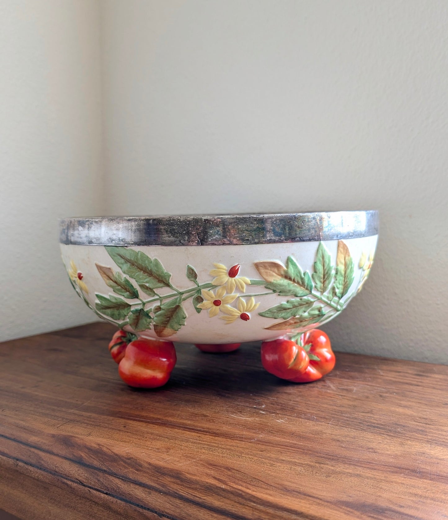 Antique 1860's Wedgwood Tomato Themed Footed Serving Bowl