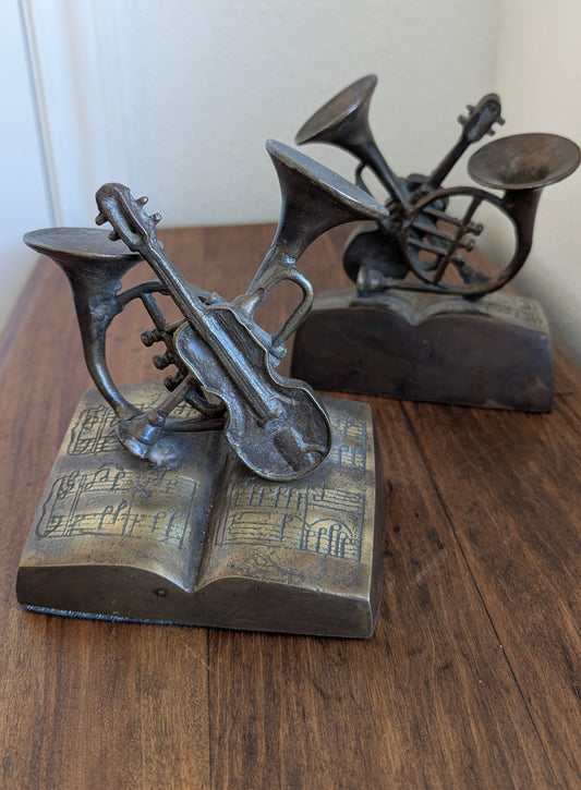 Brass Musical Instrument Book Ends