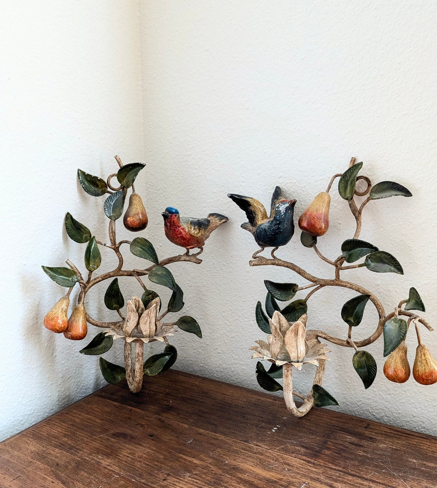 Italian Toleware Bird & Pear Sconces