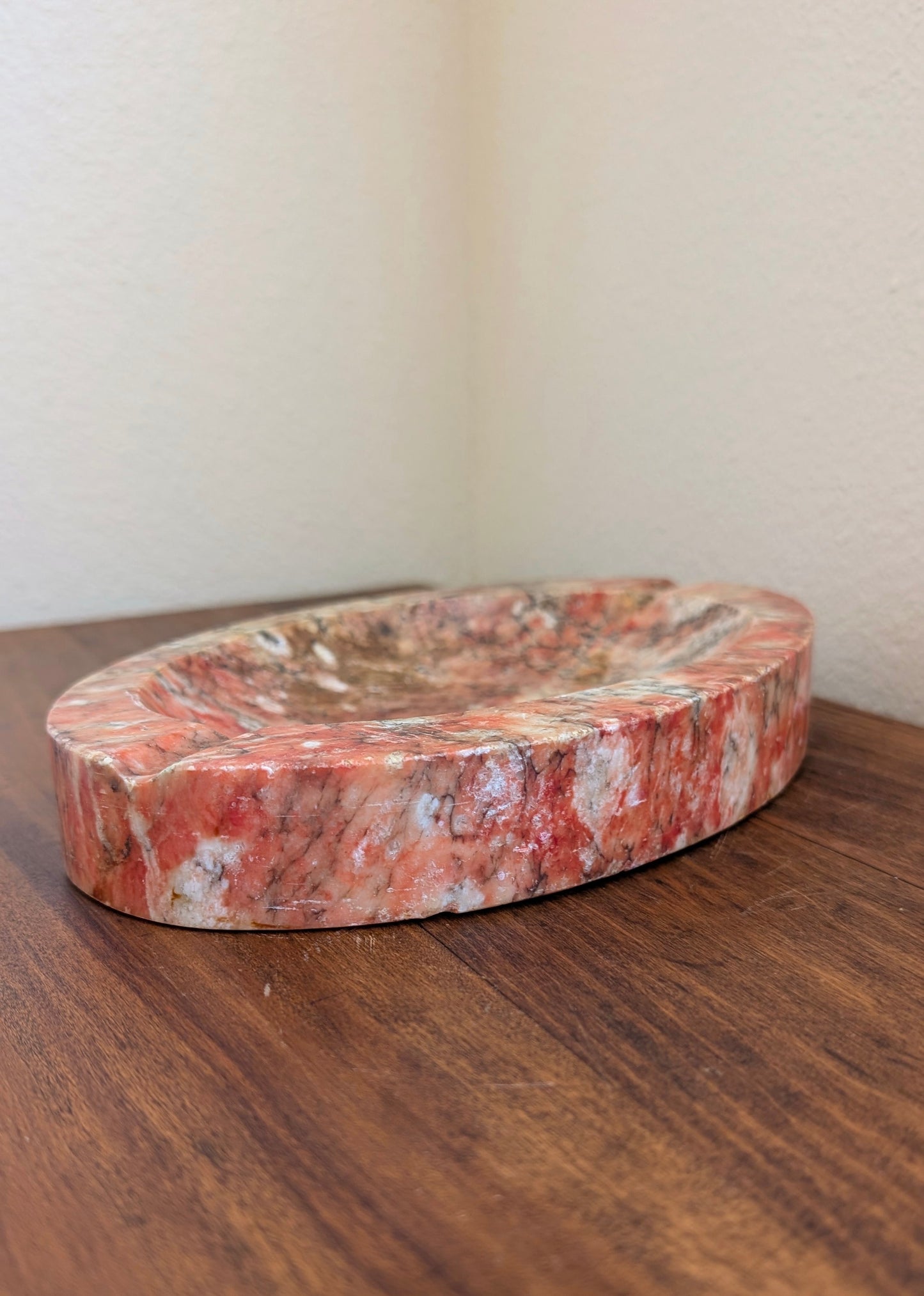 Pink / Orange Alabaster Oval Ashtray