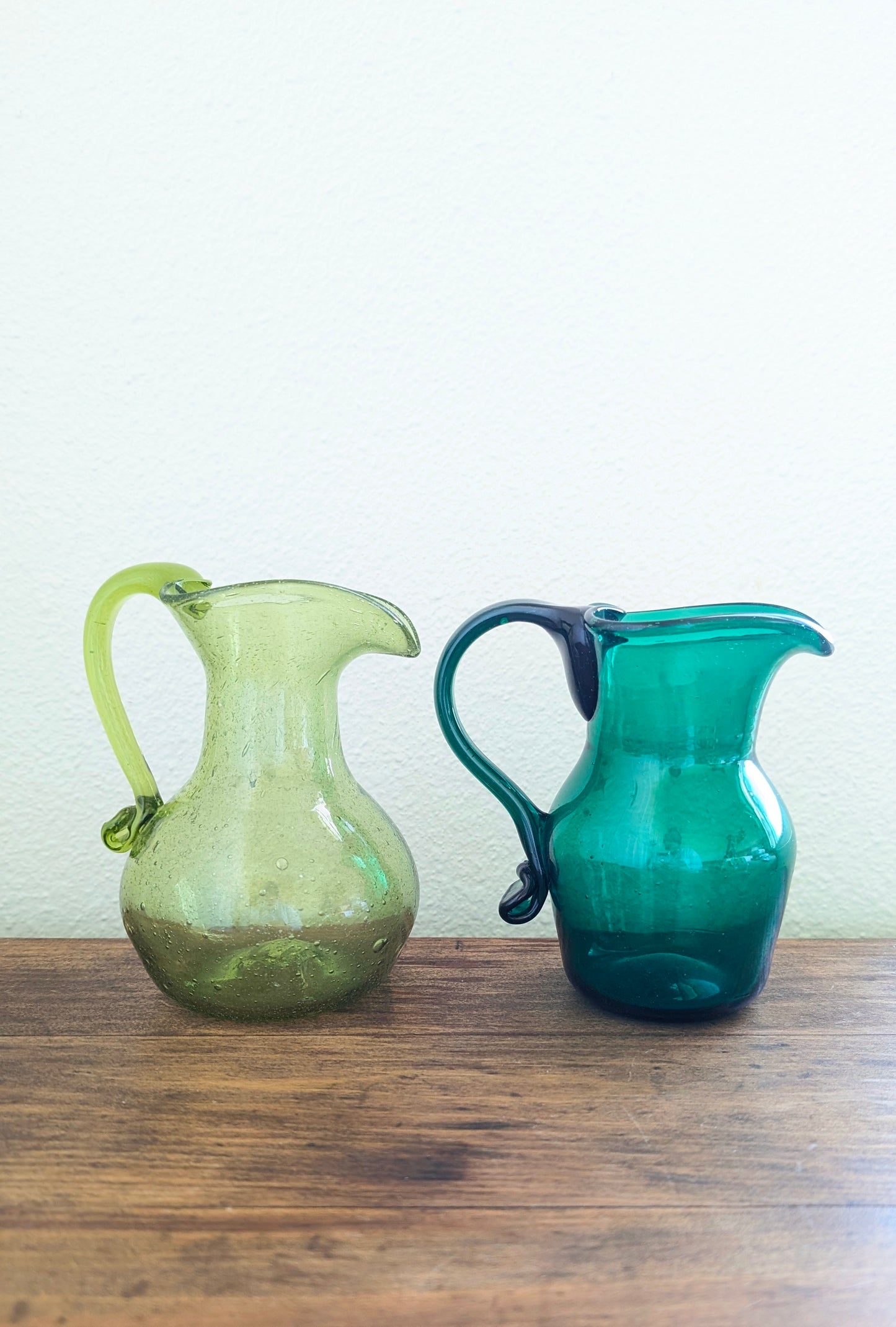 Handblown Green Glass Pitchers (set of 2)