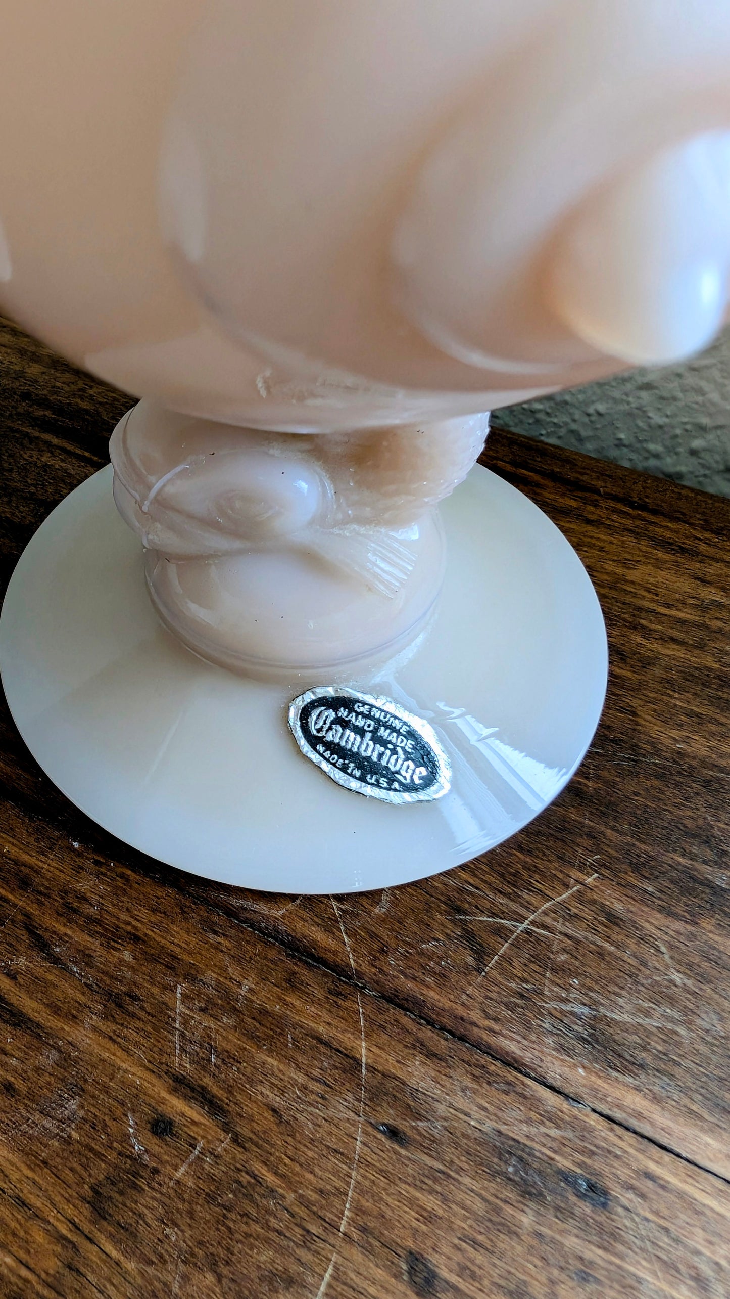 Cambridge Glass Pale Pink Dolphin Candlesticks (pair)