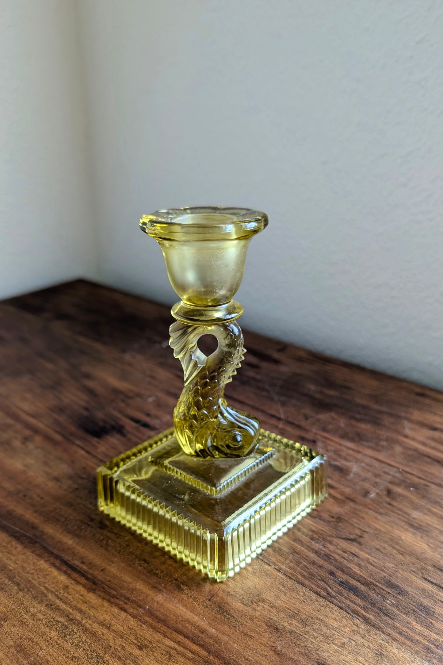 Citrine Glass Dolphin Candlestick