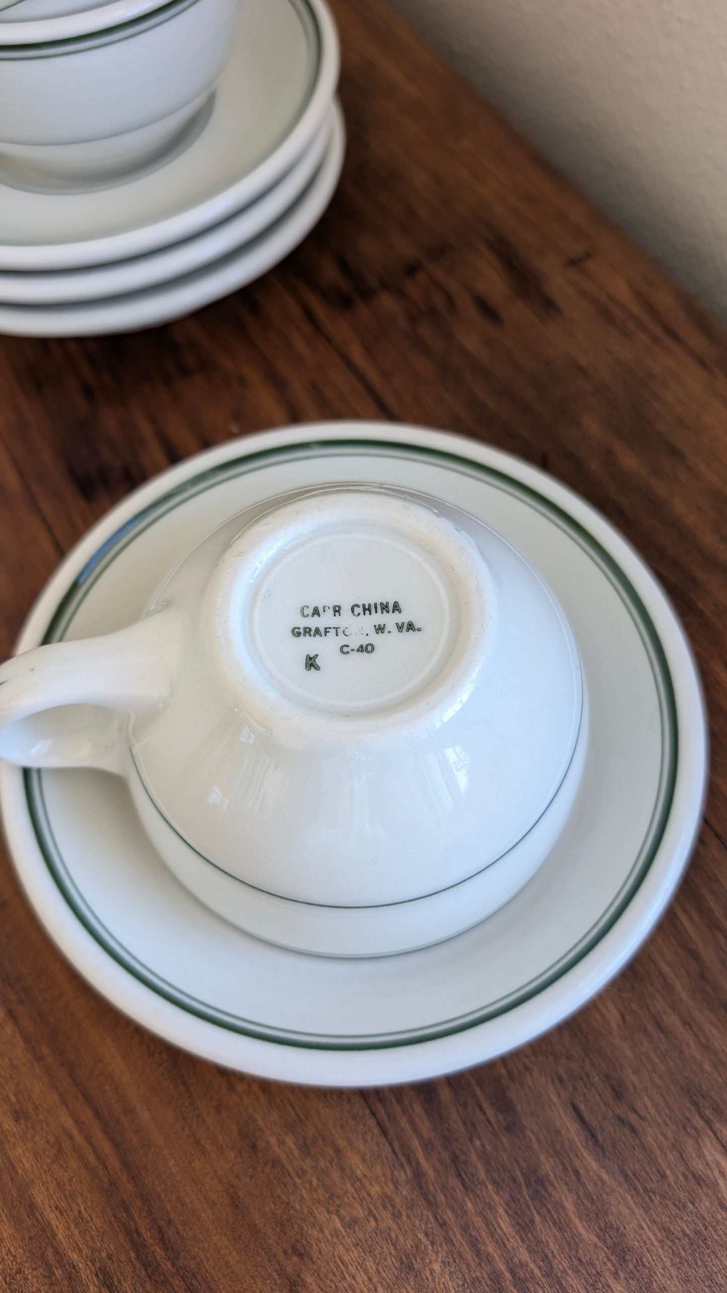 Vintage Green Striped Coffee Cups (set of 4)