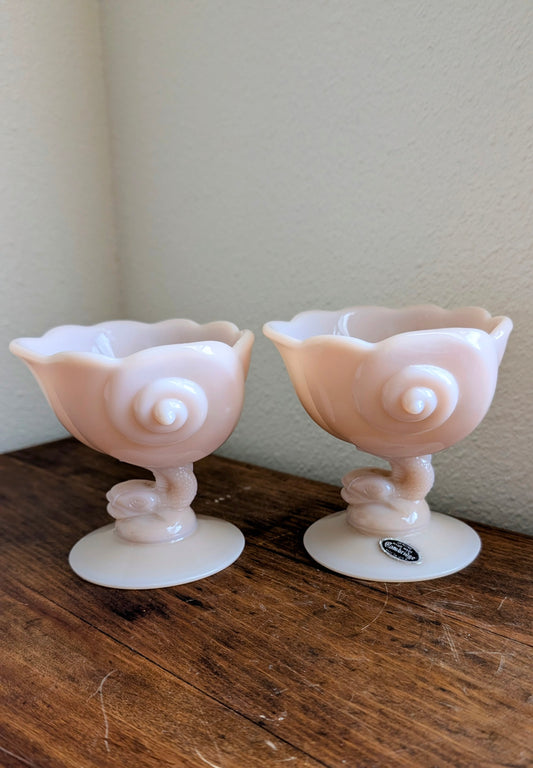 Cambridge Glass Pale Pink Dolphin Candlesticks (pair)