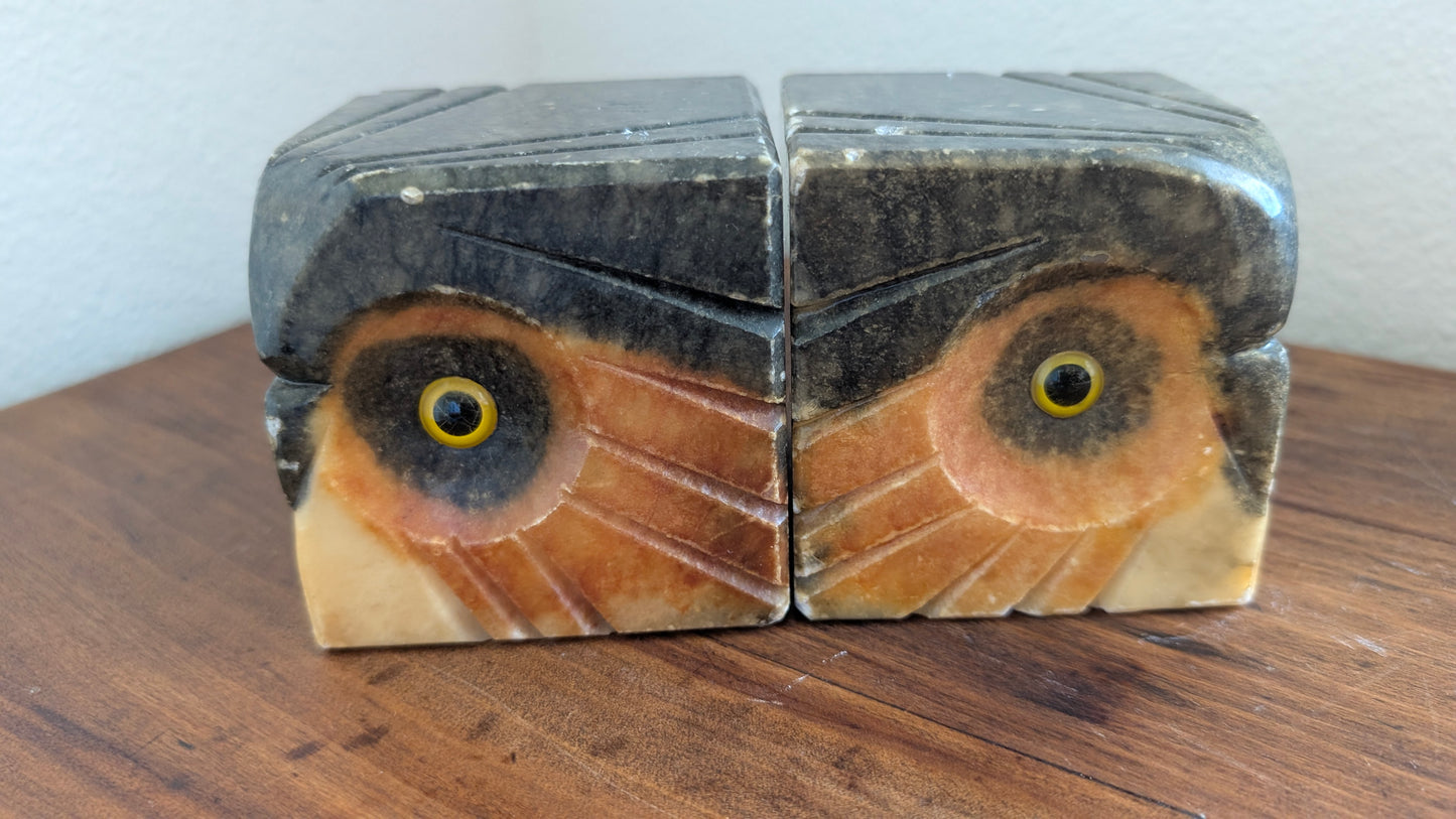 Carved Stone Owl Bookends