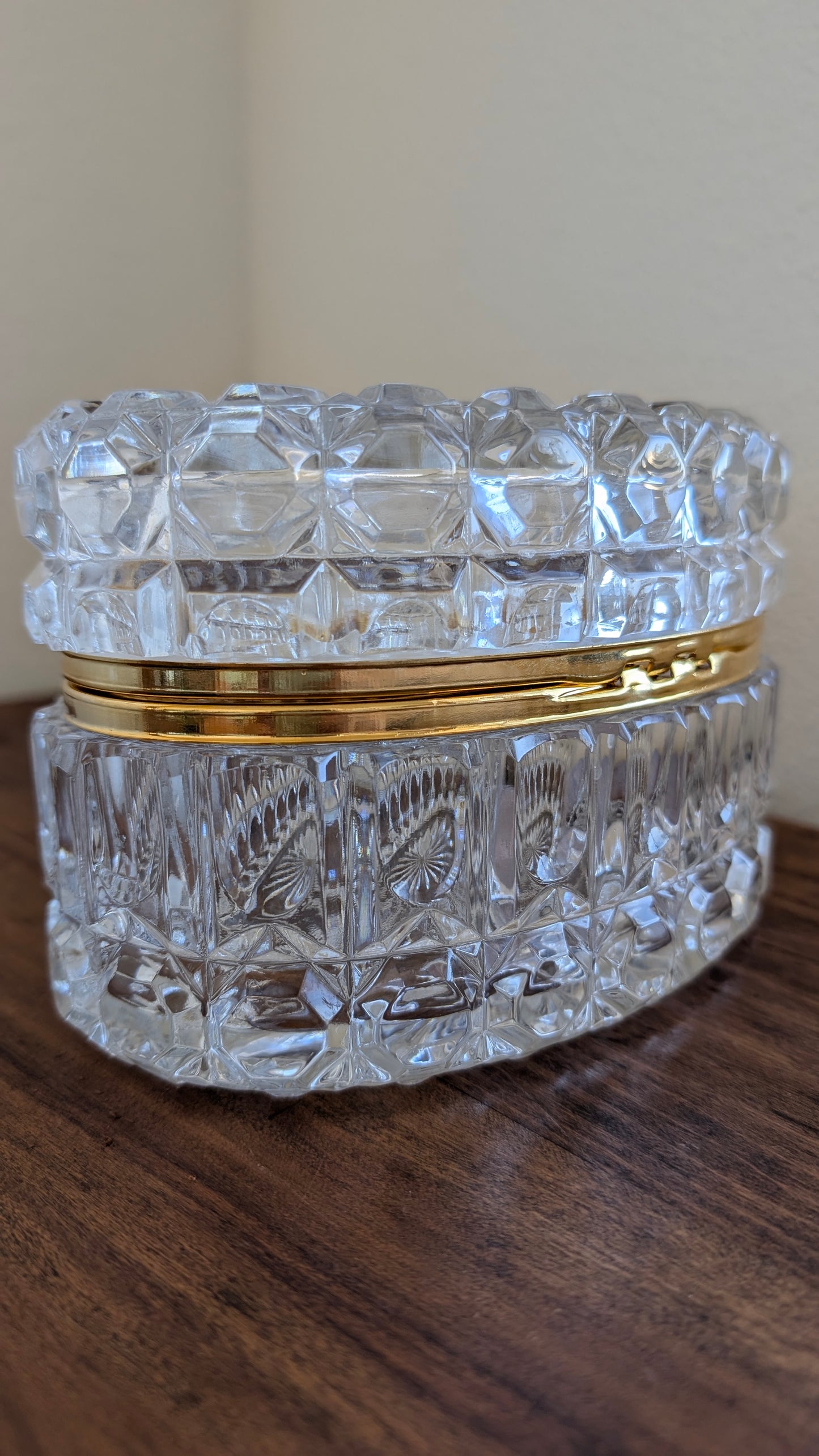 Cut Glass Hinged Oval Casket Box
