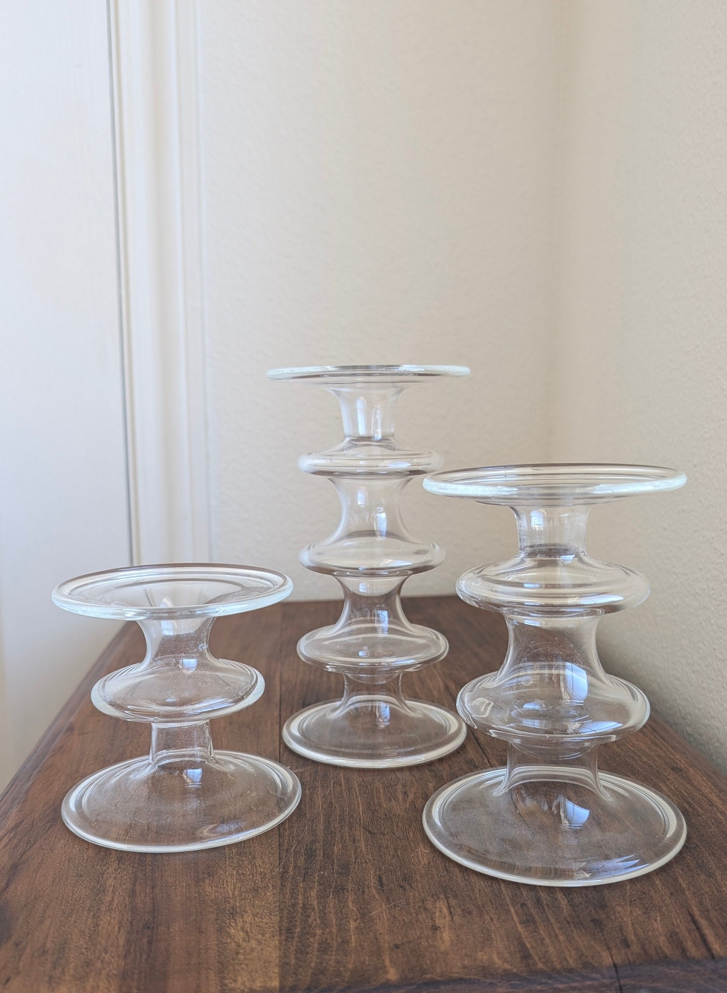 Glass Candlestick Trio