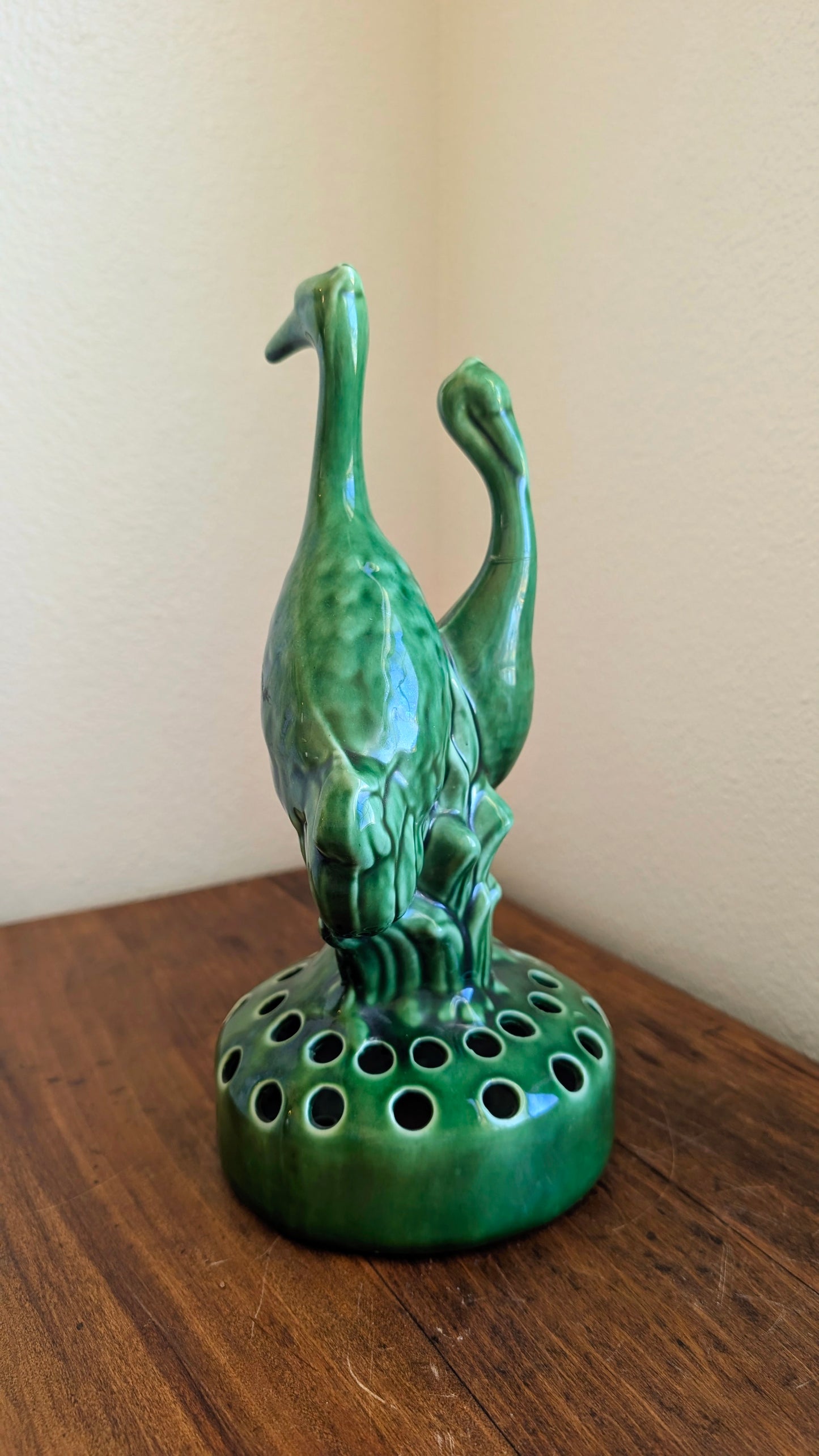 Green Cemar Pottery Heron Flower Frog Centerpiece