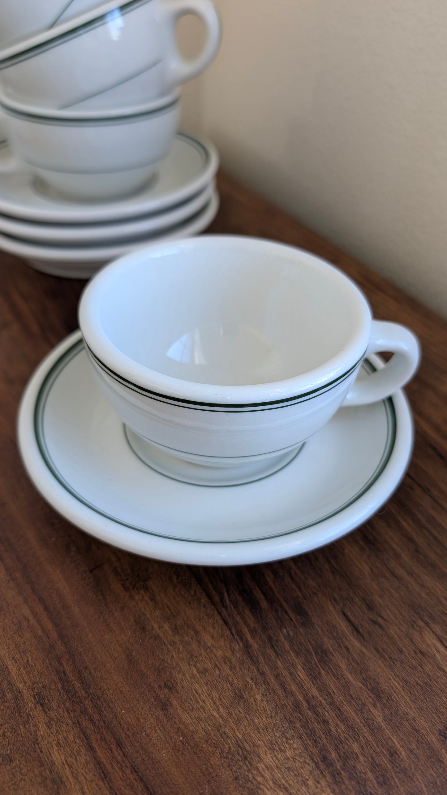 Vintage Green Striped Coffee Cups (set of 4)