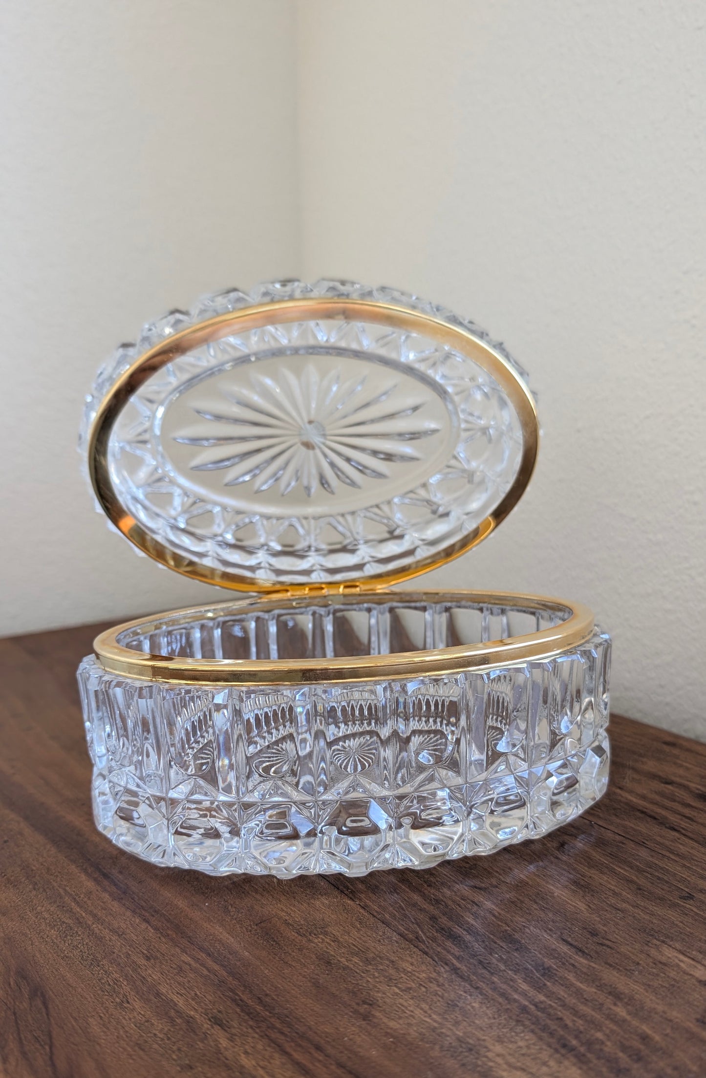 Cut Glass Hinged Oval Casket Box