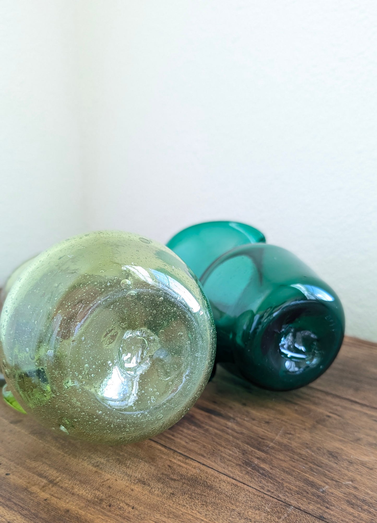 Handblown Green Glass Pitchers (set of 2)