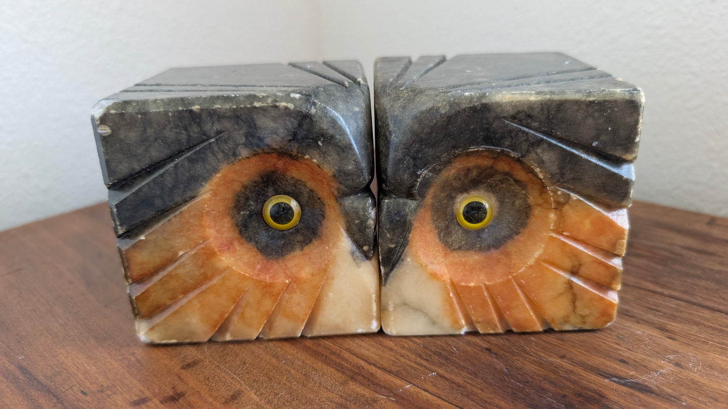 Carved Stone Owl Bookends