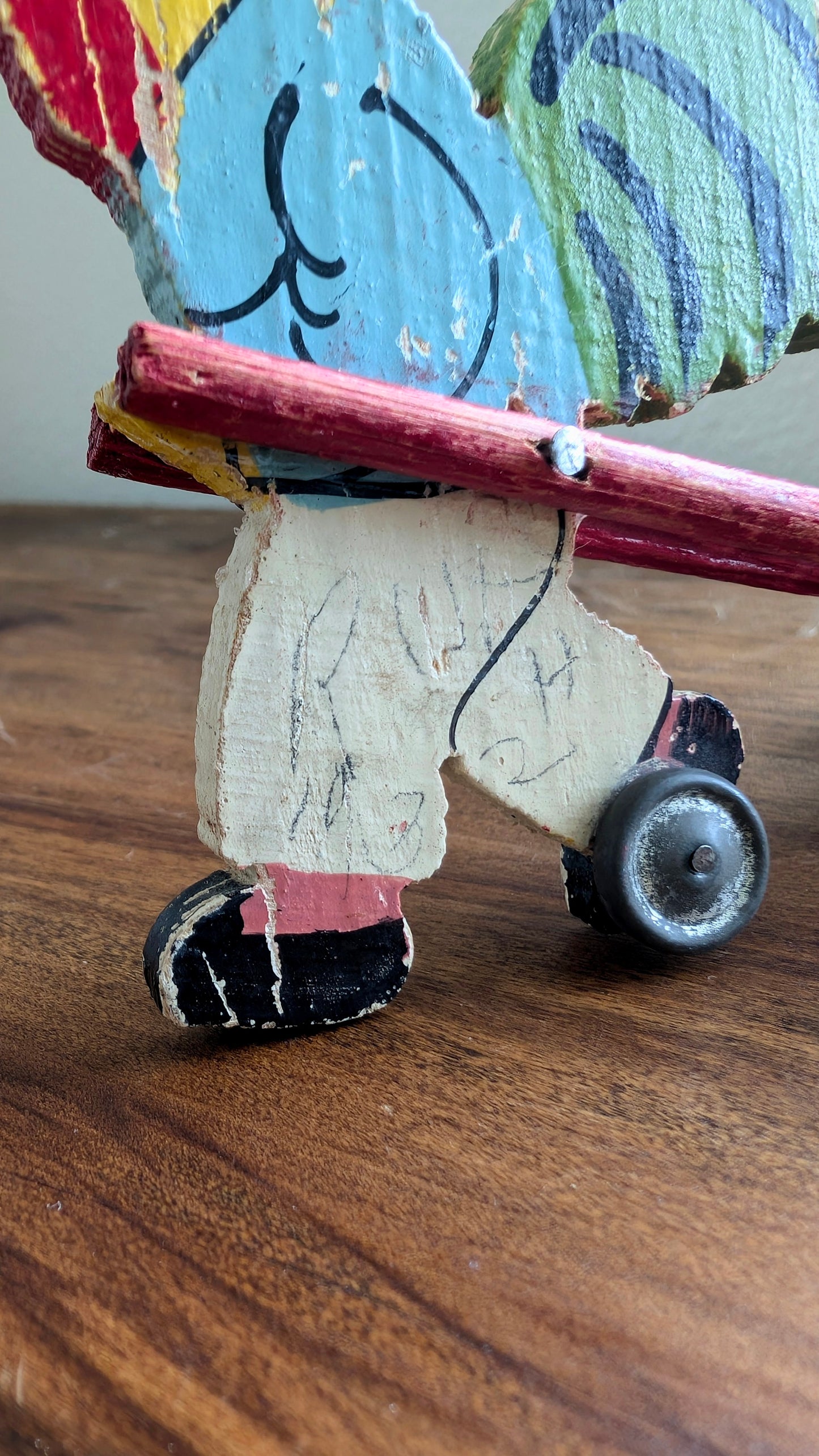 1930's Wooden Easter Rooster Pullcart Toy