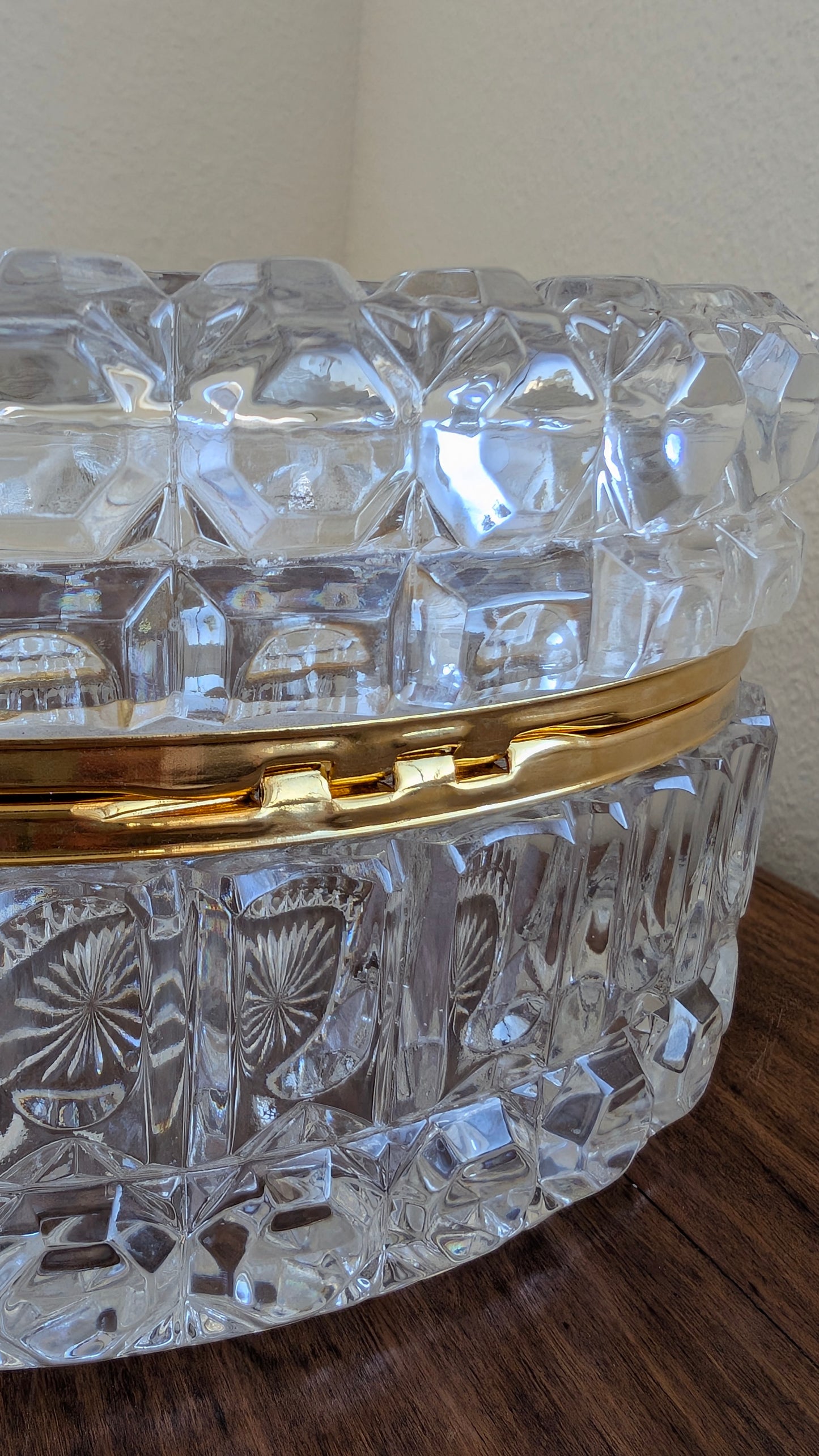 Cut Glass Hinged Oval Casket Box