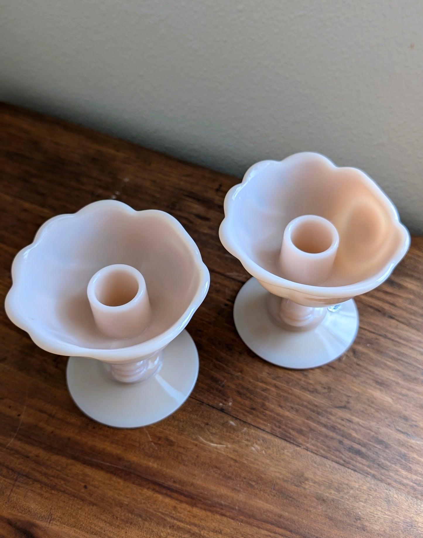 Cambridge Glass Pale Pink Dolphin Candlesticks (pair)