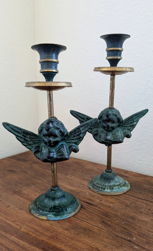 Solid Brass Cherub Candlesticks
