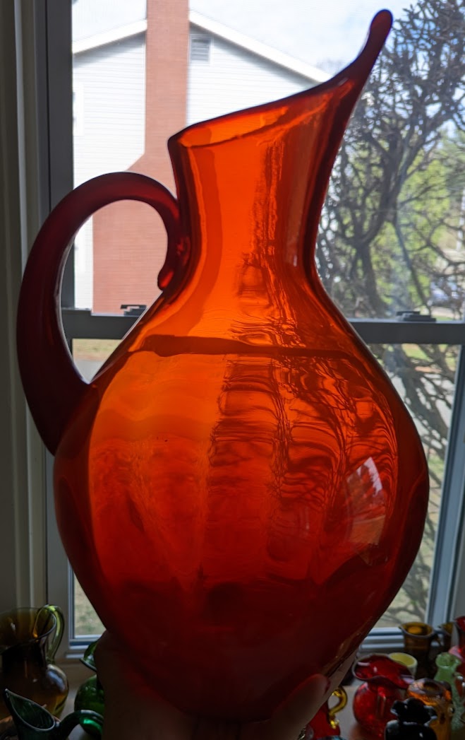 Blenko Optic Pitcher 991 in Tangerine with applied handle