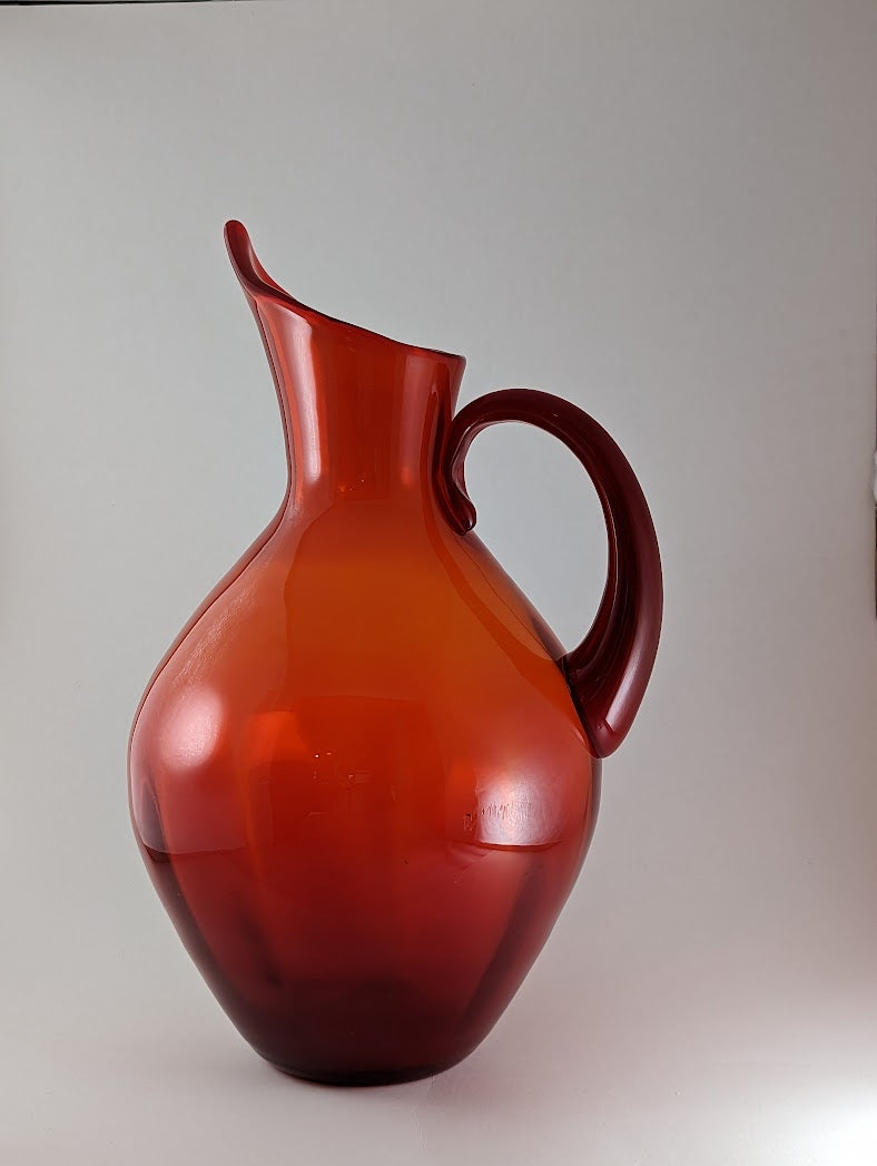 Blenko Optic Pitcher 991 in Tangerine with applied handle