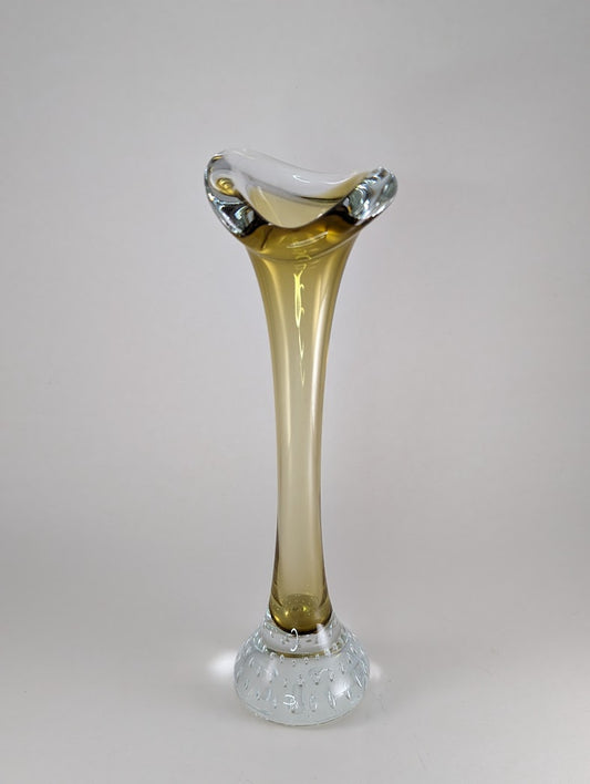 Amber and Clear Sweden Aseda Art Glass Bone Vase