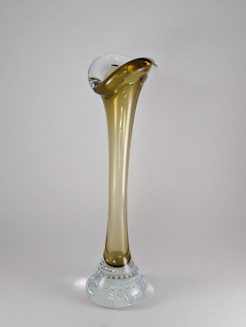 Amber and Clear Sweden Aseda Art Glass Bone Vase