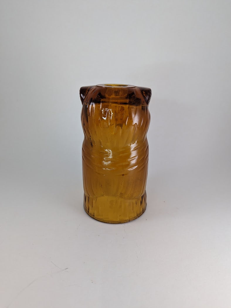 Amber Glass Owl Candle Holder