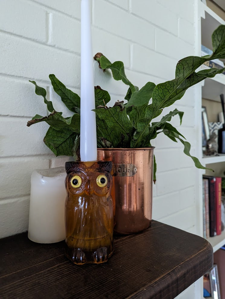 Amber Glass Owl Candle Holder