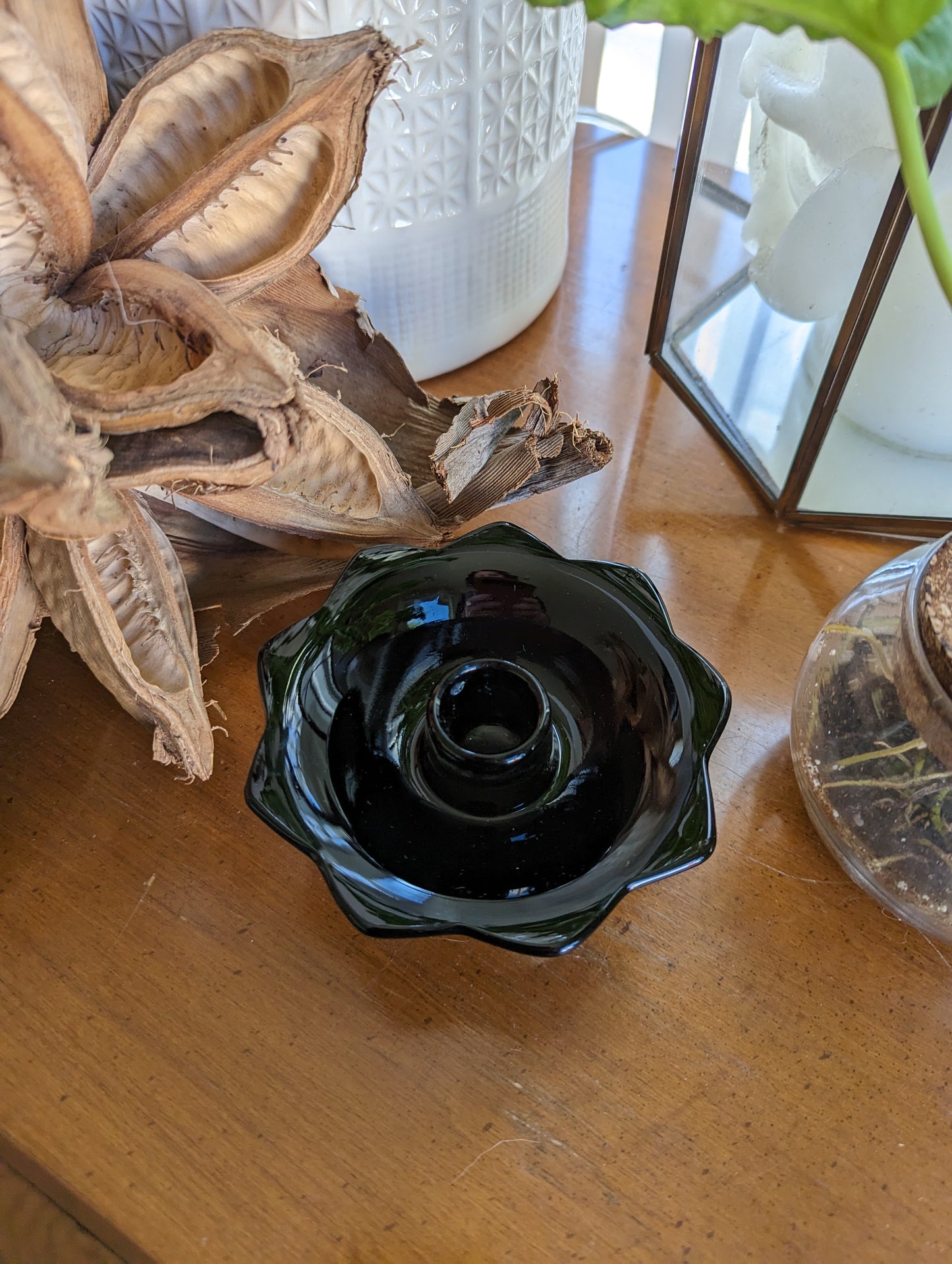 Black Fenton Lotus Candle Holder 848